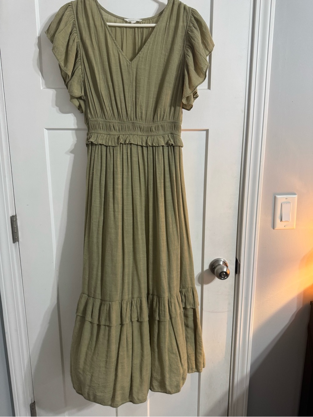 Olive Green Ruffle-Trim Maxi Dress